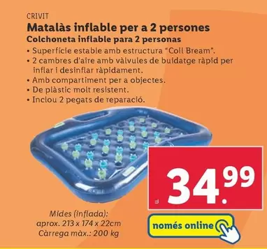 Oferta de Crivit - Colchoneta Inflable Para 2 Personas por 34,99€ en Lidl