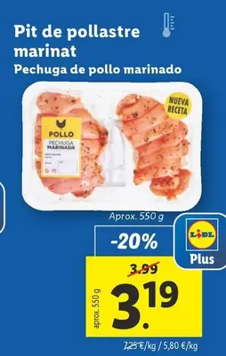 Oferta de Pechuga De Pollo Marinado por 3,19€ en Lidl