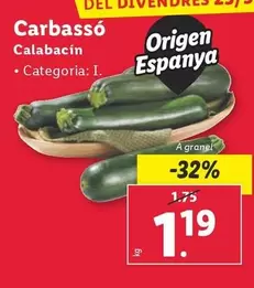 Oferta de Calabacin por 1,19€ en Lidl