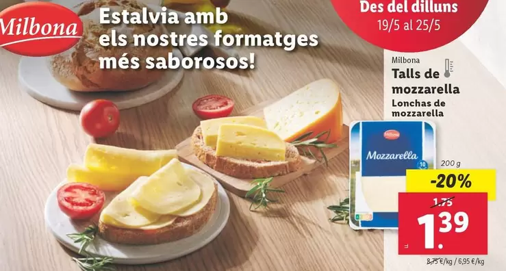 Oferta de Milbona - Lonchas De Mozzarella por 1,39€ en Lidl
