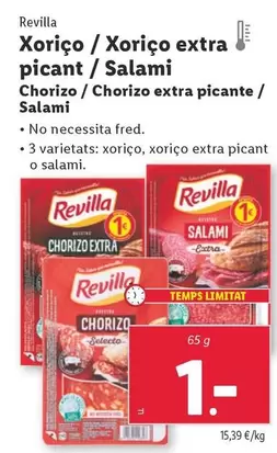 Oferta de Revilla - Chorizo/Chorizo Extra Picante/Salami por 1€ en Lidl