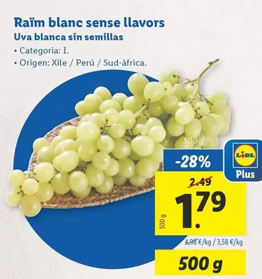 Oferta de Uva Blanca Sin Semillas por 1,79€ en Lidl