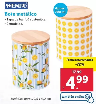 Oferta de Wenko - Bote Metalico por 4,99€ en Lidl