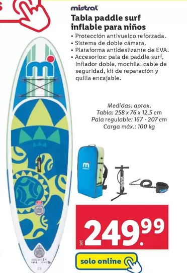 Oferta de Mistral - Tabla Paddle Surf Inflable Para Niños por 249,99€ en Lidl