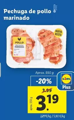 Oferta de Pechuga De Pollo Marinado por 3,19€ en Lidl
