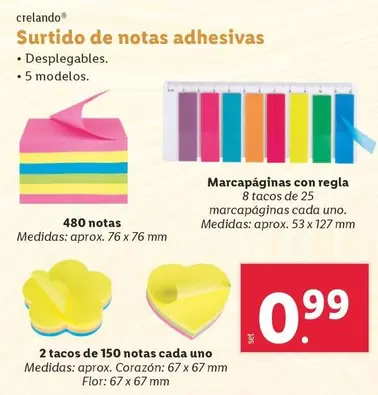 Oferta de Crelando - Surtido De Notas Adhesivas por 0,99€ en Lidl