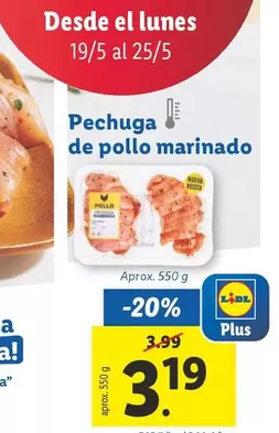Oferta de Pechuga De Pollo Marinado por 3,19€ en Lidl