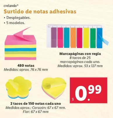 Oferta de Crelando - Surtido De Notas Adhesivas por 0,99€ en Lidl