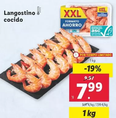 Oferta de Langostino Cocido por 7,99€ en Lidl
