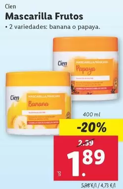 Oferta de Cien - Mascarilla Frutos por 1,89€ en Lidl