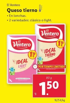 Oferta de El Ventero - Queso Tierno por 1,5€ en Lidl