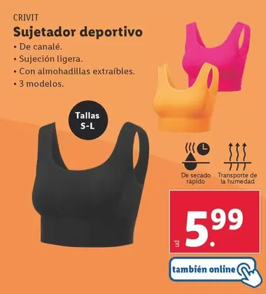 Oferta de Crivit - Sujetador Deportivo por 5,99€ en Lidl