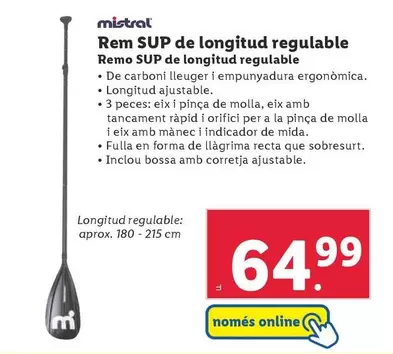 Oferta de Mistral - Remo Sup De Longitud Regulable por 64,99€ en Lidl
