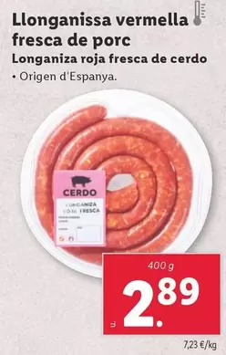 Oferta de Longaniza Roja Fresca De Cerdo por 2,89€ en Lidl