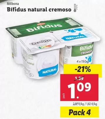 Oferta de Milbona - Bífidus Natural Cremoso por 1,09€ en Lidl