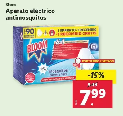 Oferta de Bloom - Aparato Eléctrico Antimosquitos por 7,99€ en Lidl