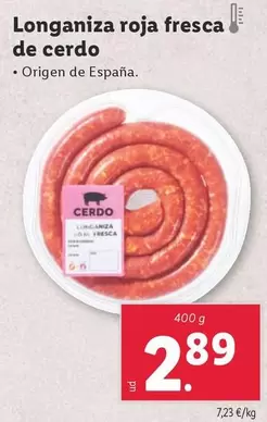 Oferta de Longaniza Roja Fresca De Cerdo por 2,89€ en Lidl