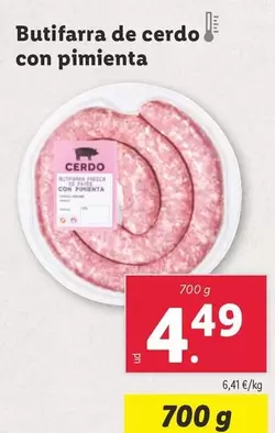 Oferta de Butifarra De Cerdo Con Pimienta por 4,49€ en Lidl