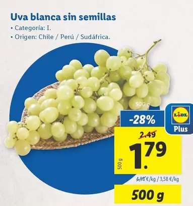 Oferta de Uva blanca sin semillas por 1,79€ en Lidl