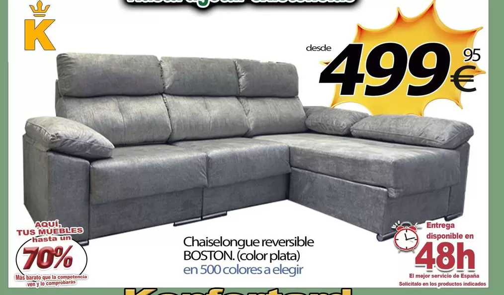 Oferta de Boston - Chaiselongue Reversible por 499,95€ en Konfortard