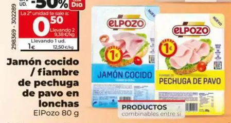 Oferta de Elpozo - Jamón Cocido/Fiambre De Pechuga De Pavo En Lonchas por 1€ en Dia