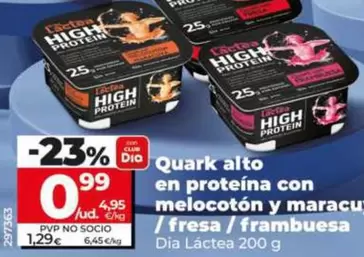 Oferta de Dia Láctea - Quark Alto En Proteína Con Melocotón Y Maracuyá/Fresa/Frambuesa  por 0,99€ en Dia