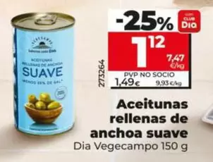 Oferta de Dia Vegecampo - Aceitunas Rellenas De Anchoa Suave  por 1,12€ en Dia