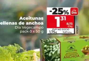Oferta de Dia Vegecampo - Aceitunas Con Relleno De Anchoa 150 G por 1,31€ en Dia