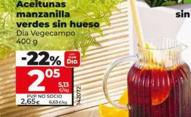Oferta de Dia Vegecampo - Aceitunas Manzanilla Verdes Sin Hueso 400 G por 2,05€ en Dia
