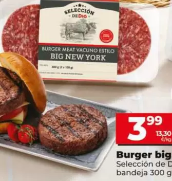 Oferta de Seleccion De Dia - Burger Big New York Bandeja 300 G por 3,99€ en Dia