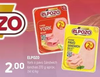 Oferta de Elpozo - York O Pavo Sándwich Lonchas por 2€ en Coviran