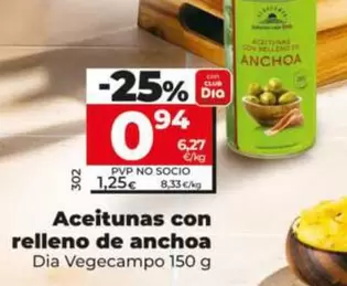 Oferta de Dia Vegecampo - Aceitunas Con Relleno De Anchoa 150 G por 0,94€ en Dia
