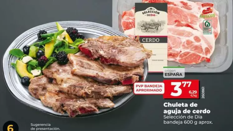 Oferta de Seleccion De Dia - Chuleta De Aguja De Cerdo por 3,77€ en Dia