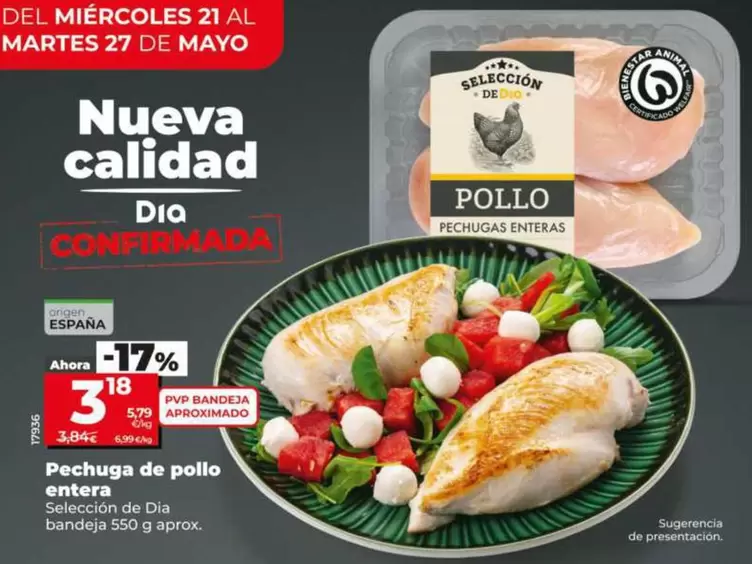 Oferta de Seleccion De Dia - Pechuga De Pollo Entera  por 3,18€ en Dia