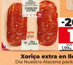 Oferta de Dia Nuestra Alacena  - Chorizo Extra En Lonchas Pack-2 X 100 G por 1,59€ en Dia