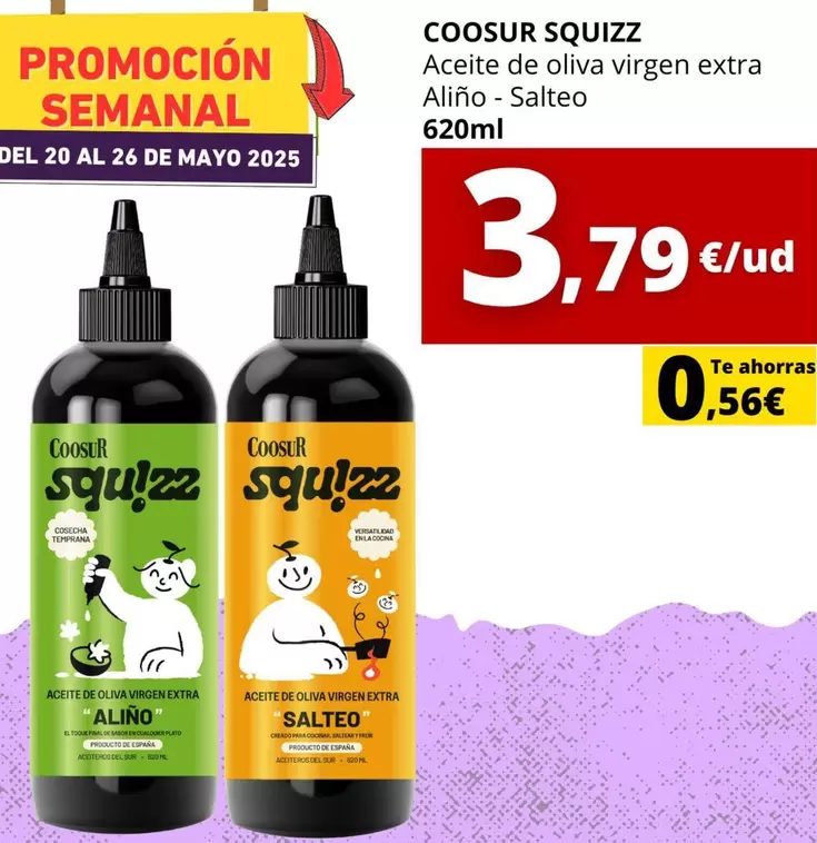 Oferta de Coosur - Squizz Aceite De Oliva Virgen Extra Aliño - Salteo  por 3,79€ en Supermercados Tu Alteza