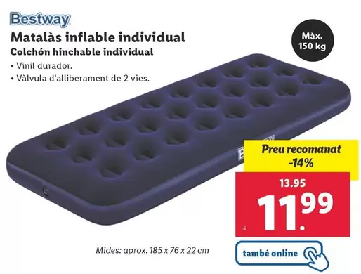 Oferta de Bestway - Matalas Inflable Individual por 11,99€ en Lidl