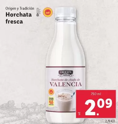 Oferta de Origen Y Tradicion - Horchata Fresca por 2,09€ en Lidl