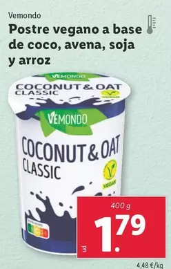 Oferta de Vemondo - Postre Vegano A Base De Coco, Avena, Soja Y Arroz por 1,79€ en Lidl