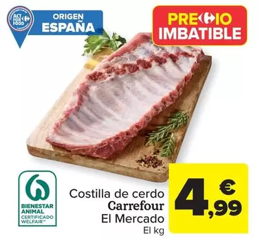 Oferta de Carrefour - Costilla De Cerdo por 4,99€ en Carrefour Market