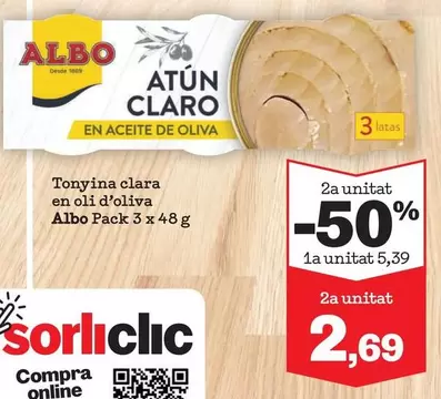 Oferta de Albo - Tonyina Clara En Oli D'oliva por 5,39€ en Sorli