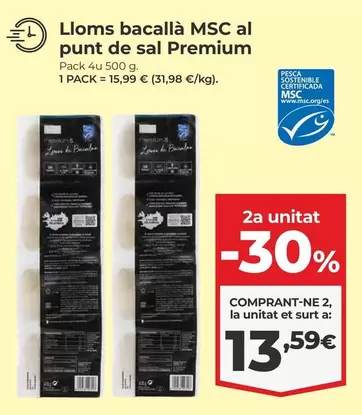 Oferta de Premium - Lloms bacala MSC al punt de sal por 15,99€ en La Sirena